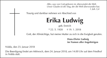 Traueranzeige von Erika Ludwig von  Kreisanzeiger