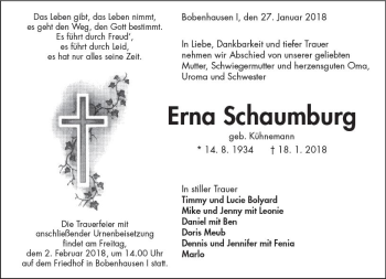 Traueranzeige von Erna Schaumburg von  Kreisanzeiger