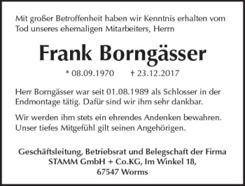 Traueranzeige von Frank Borngässer von Trauerportal Rhein Main Presse