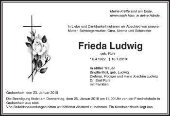Traueranzeige von Frieda Ludwig von VRM Trauer
