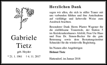 Traueranzeige von Gabriele Tietz von VRM Trauer