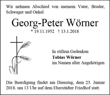 Traueranzeige von Georg-Peter Wörner von Trauerportal Rhein Main Presse