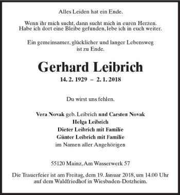 Traueranzeige von Gerhard Leibrich von Trauerportal Rhein Main Presse