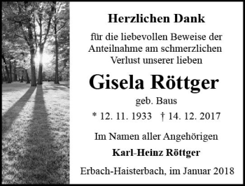 Traueranzeige von Gisela Röttger von Trauerportal Rhein Main Presse