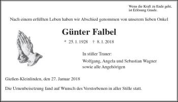 Traueranzeige von Günter Falbel von  Gießener Anzeiger