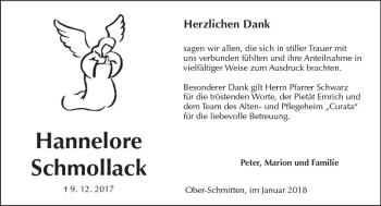 Traueranzeige von Hannelore Schmollack von  Kreisanzeiger