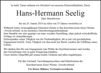 Traueranzeige von Hans-Hermann Seeiig von Trauerportal Rhein Main Presse