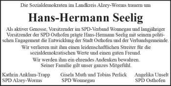 Traueranzeige von Hans-Hermann Seelig von Trauerportal Rhein Main Presse