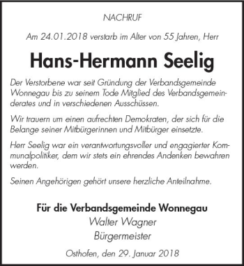 Traueranzeige von Hans-Hermann Seelig von Trauerportal Rhein Main Presse