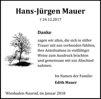 Traueranzeige von Hans-Jürgen Mauer von Trauerportal Rhein Main Presse