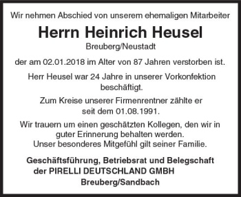 Traueranzeige von Heinrich Heusel von Trauerportal Rhein Main Presse