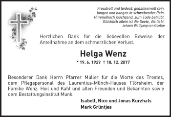 Traueranzeige von Helga Wenz von Trauerportal Rhein Main Presse