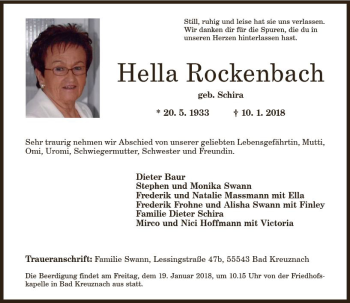 Traueranzeige von Hella Rockenbach von Trauerportal Rhein Main Presse