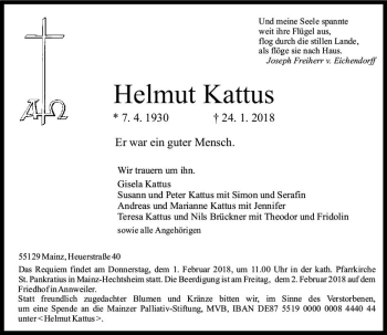 Traueranzeige von Helmut Kattus von Trauerportal Rhein Main Presse