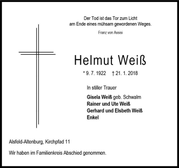Traueranzeige von Helmut Weiß von VRM Trauer