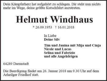 Traueranzeige von Helmut Windhaus von Trauerportal Rhein Main Presse
