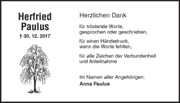 Traueranzeige von Herfried Paulus von Trauerportal Rhein Main Presse