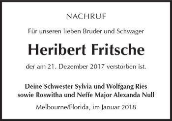 Traueranzeige von Heribert Fritsche von Trauerportal Rhein Main Presse