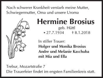 Traueranzeige von Hermine Brosius von Trauerportal Rhein Main Presse