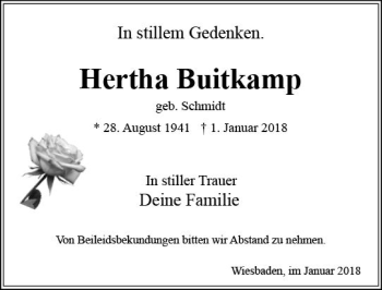 Traueranzeige von Hertha Buitkamp von Trauerportal Rhein Main Presse