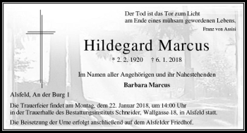 Traueranzeige von Hildegard Marcus von VRM Trauer