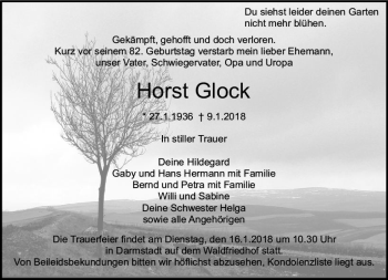 Traueranzeige von Horst Glock von Trauerportal Rhein Main Presse