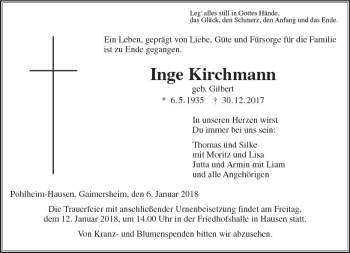 Traueranzeige von Inge Kirchmann von  Gießener Anzeiger