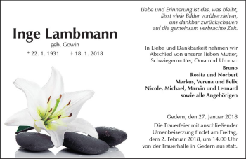Traueranzeige von Inge Lambmann von  Kreisanzeiger