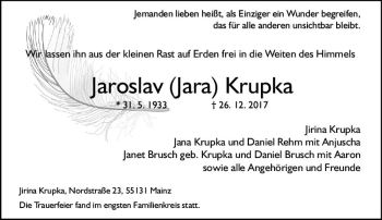 Traueranzeige von Jaroslav Krupka von Trauerportal Rhein Main Presse
