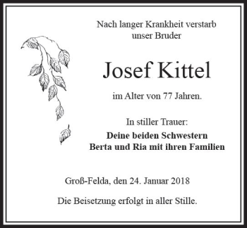 Traueranzeige von Josef Kittel von VRM Trauer