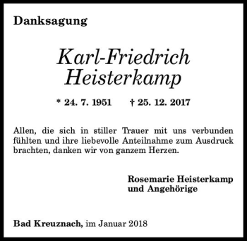 Traueranzeige von Karl-Friedrich Heisterkamp von Trauerportal Rhein Main Presse