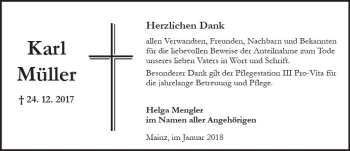 Traueranzeige von Karl Müller von Trauerportal Rhein Main Presse