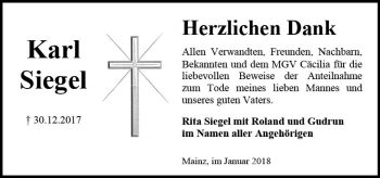 Traueranzeige von Karl Siegel von Trauerportal Rhein Main Presse