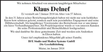 Traueranzeige von Klaus Delnef von Trauerportal Rhein Main Presse