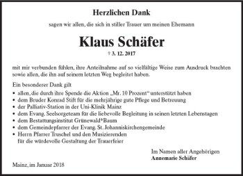 Traueranzeige von Klaus Schäfer von Trauerportal Rhein Main Presse