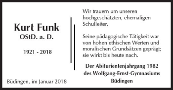 Traueranzeige von Kurt Funk von  Kreisanzeiger
