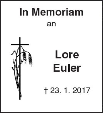 Traueranzeige von Lore Euler von VRM Trauer