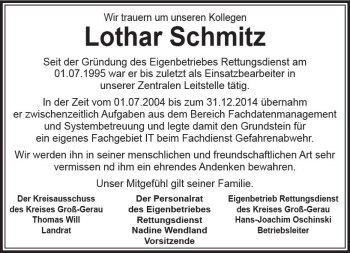 Traueranzeige von Lothar Schmitz von Trauerportal Rhein Main Presse