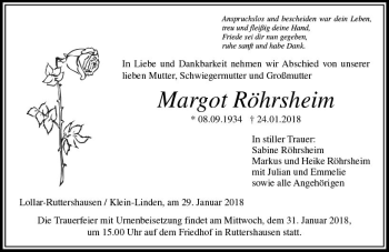 Traueranzeige von Margot Röhrsheim von  Gießener Anzeiger