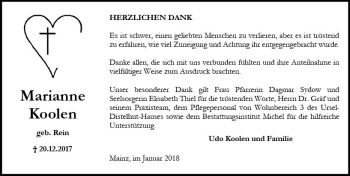 Traueranzeige von Marianne Koolen von Trauerportal Rhein Main Presse