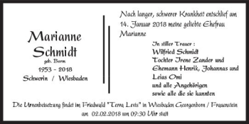 Traueranzeige von Marianne Schmidt von Trauerportal Rhein Main Presse