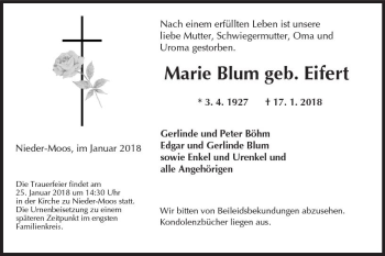Traueranzeige von Marie Blum von VRM Trauer