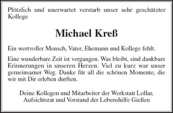 Traueranzeige von Michael Kreß von  Gießener Anzeiger