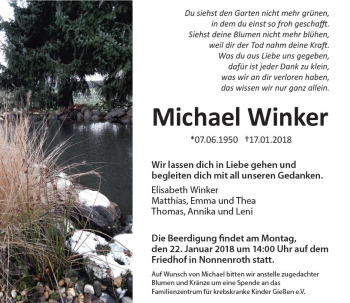 Traueranzeige von Michael Winker von  Gießener Anzeiger