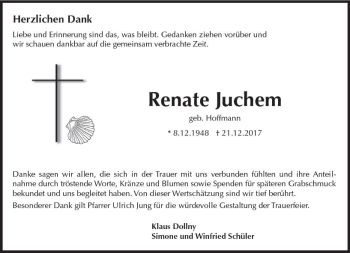 Traueranzeige von Renate Juchem von Trauerportal Rhein Main Presse
