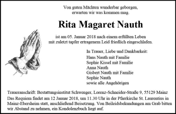 Traueranzeige von Rita Magaret Nauth von Trauerportal Rhein Main Presse