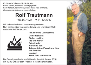 Traueranzeige von Rolf Trautmann von Trauerportal Rhein Main Presse