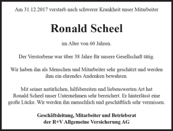 Traueranzeige von Ronald Scheel von Trauerportal Rhein Main Presse