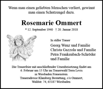 Traueranzeige von Rosemarie Ommert von Trauerportal Rhein Main Presse