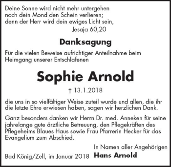 Traueranzeige von Sophie Arnold von Trauerportal Rhein Main Presse